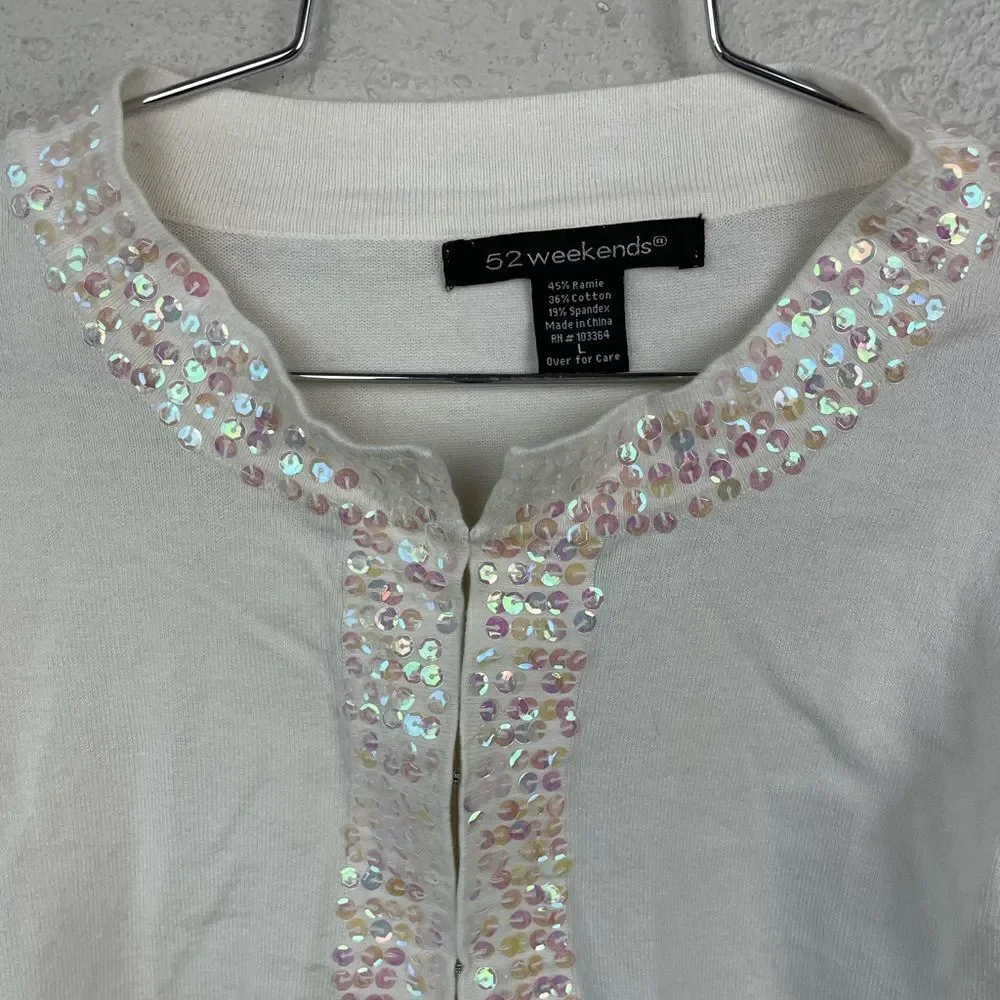 52 Weekends Sequined Cardigan Sweater Top Size L EUC - Picture 2 of 4